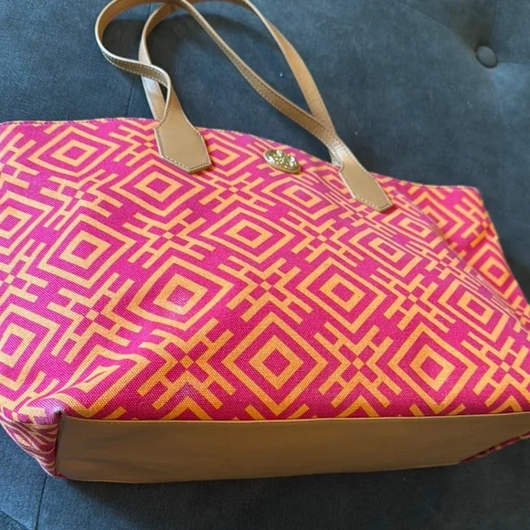 Tory Burch Pink and Orange Patterned Tote - Picture 3 of 12